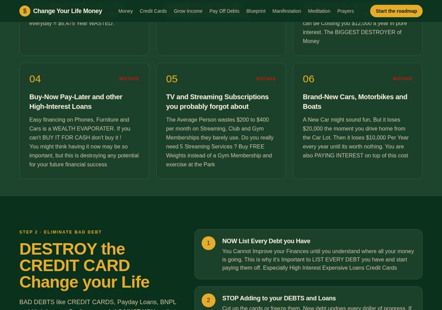 Screen section 3 of the www.changeyourlife.money personal finance and debt-free money site designed and built by Creative Web Design and Development