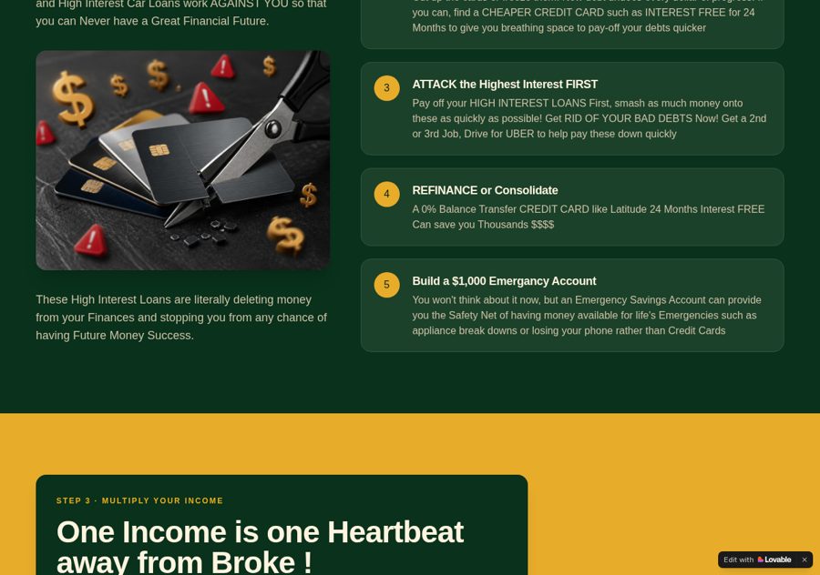 Screen section 4 of the www.changeyourlife.money personal finance and debt-free money site designed and built by Creative Web Design and Development
