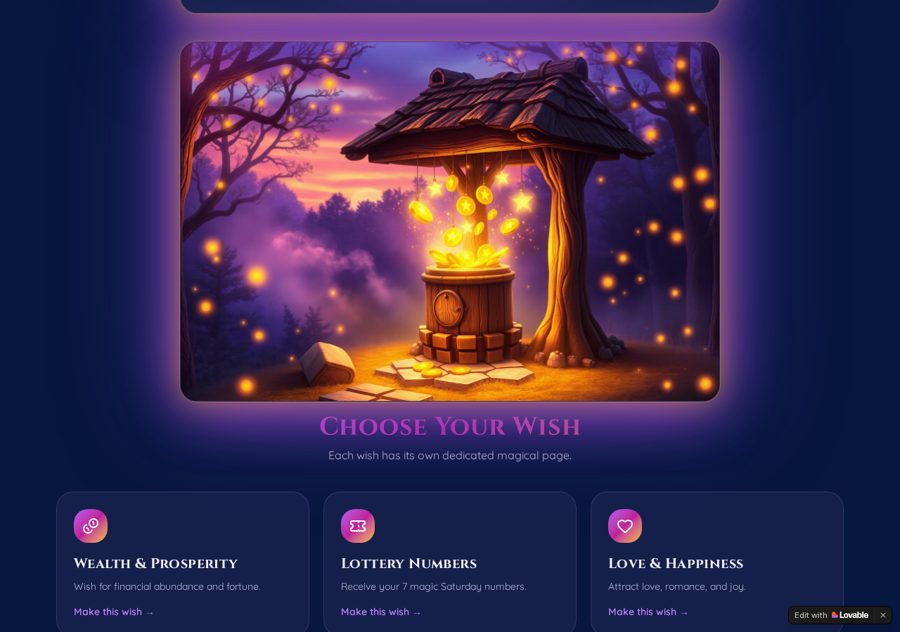 Screen section 2 of the www.make-your-wish.now online wishing and manifestation site designed and built by Creative Web Design and Development