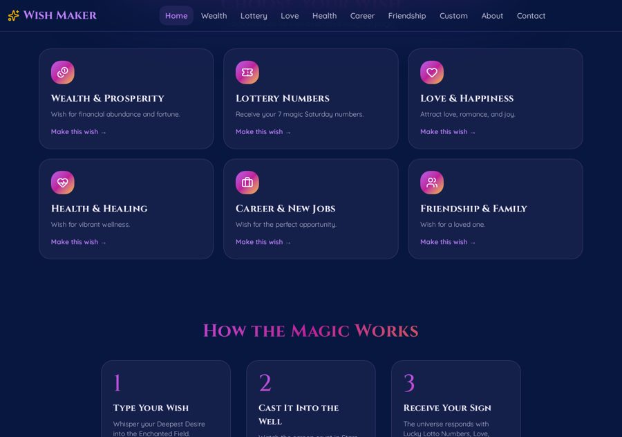 Screen section 3 of the www.make-your-wish.now online wishing and manifestation site designed and built by Creative Web Design and Development