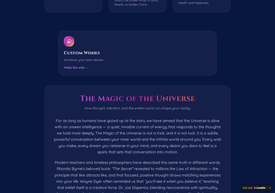 Screen section 4 of the www.make-your-wish.now online wishing and manifestation site designed and built by Creative Web Design and Development