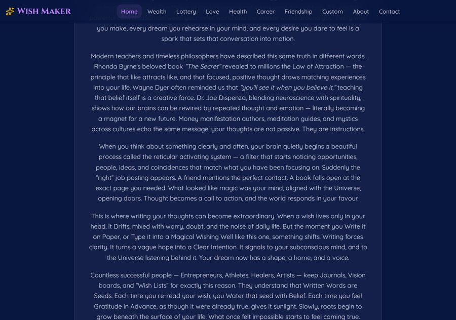 Screen section 5 of the www.make-your-wish.now online wishing and manifestation site designed and built by Creative Web Design and Development