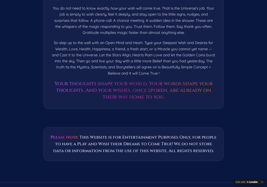 Screen section 6 of the www.make-your-wish.now online wishing and manifestation site designed and built by Creative Web Design and Development
