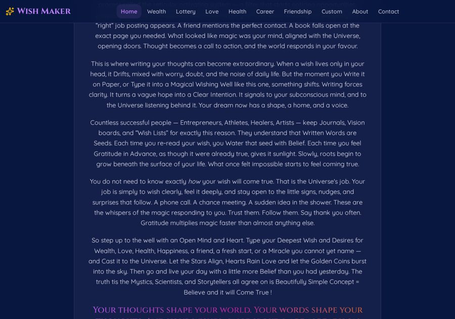 Screen section 7 of the www.make-your-wish.now online wishing and manifestation site designed and built by Creative Web Design and Development